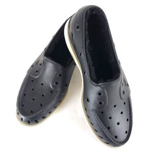 NEW!! Women Sperry SIZE 11 Black Authentic Faux Fur Float Boat Shoe Slip On